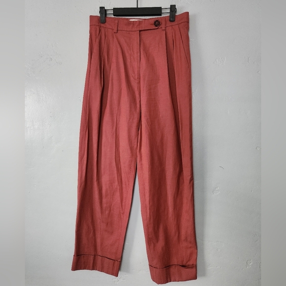 Molly Goddard Clay Brick Red Pleated Chinos Poly/Cotton sz 6 - Picture 2 of 10